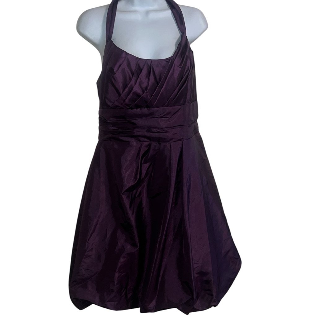 David's Bridal Purple Eggplant Halter Taffeta Dress 12